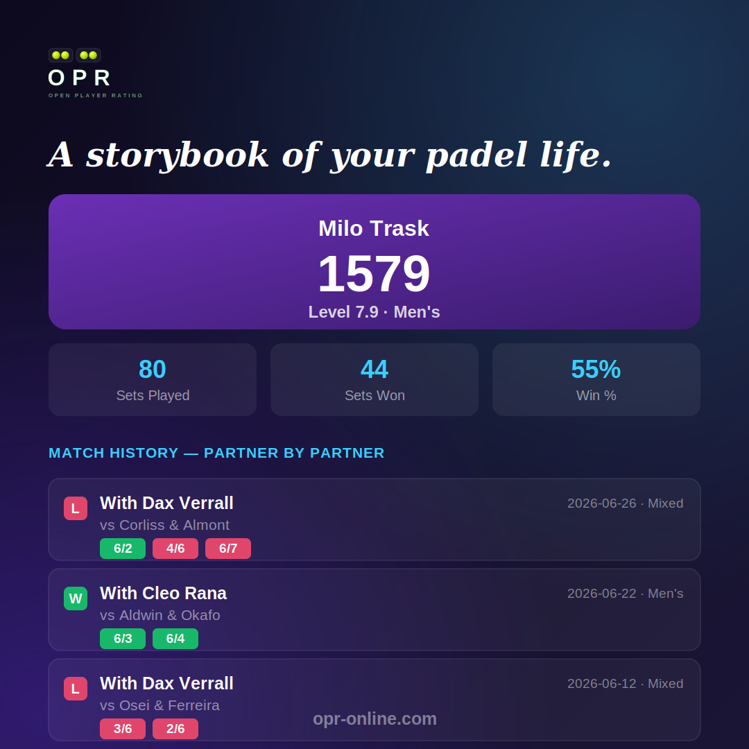 Player profile — match history partner by partner